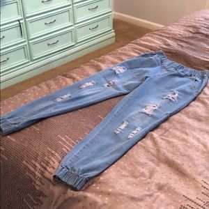 Stretch waist band denim distressed joggers